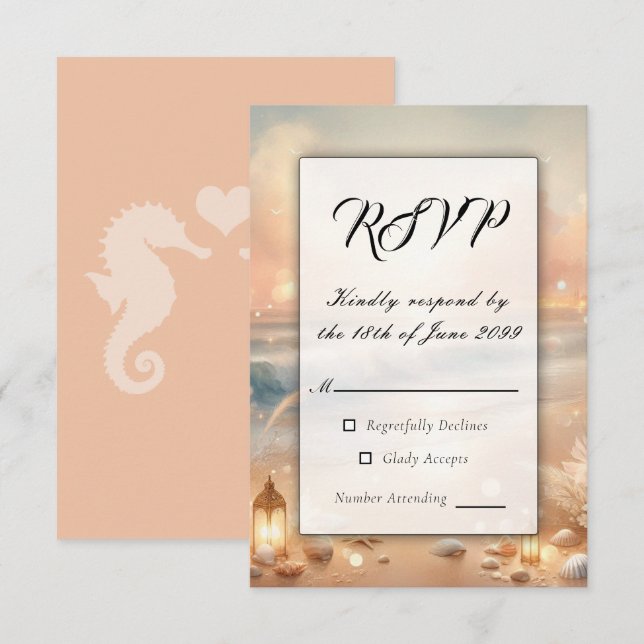 Seaside Sparkle and Sunset Dreams Wedding RSVP Card (Front/Back)