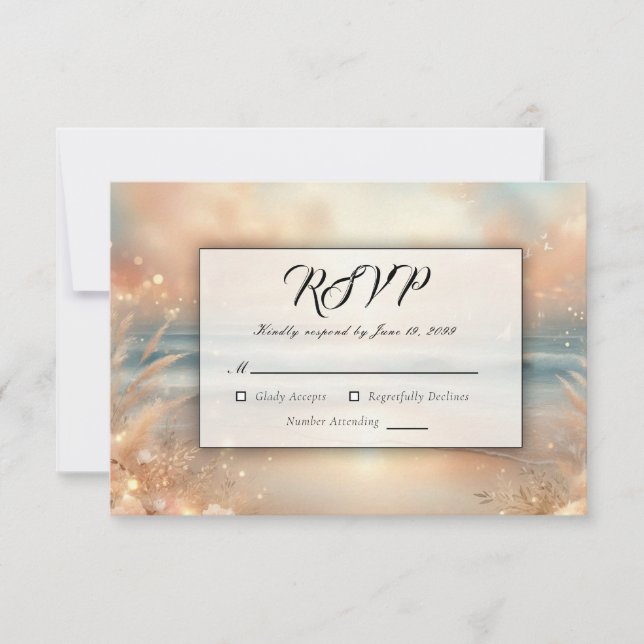 Seaside Sparkle and Sunset Dreams Wedding RSVP Card (Front)