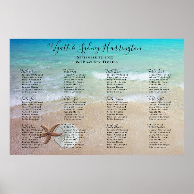 Seaside Starfish Sand Dollar Wedding Seating Chart (Front)