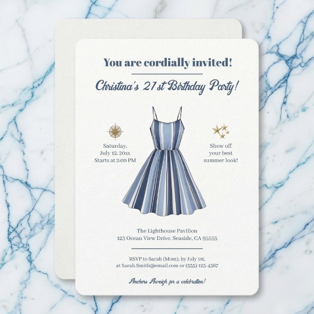 Seaside Stripes Celebration Birthday    Invitation (Classic maritime charm for your birthday event.)