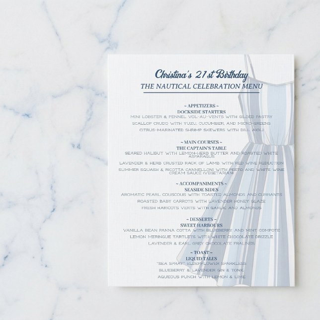 Seaside Stripes Celebration Birthday Menu (The ultimate coastal tablescape finish.)