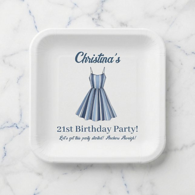 Seaside Stripes Celebration Birthday    Paper Plate (Celebrate her milestone in style.)