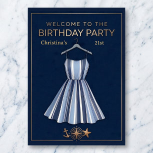 Seaside Stripes Celebration Birthday Poster