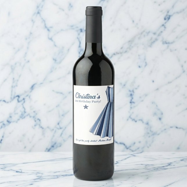 Seaside Stripes Celebration Birthday Wine Label (Professional labels for your event.)