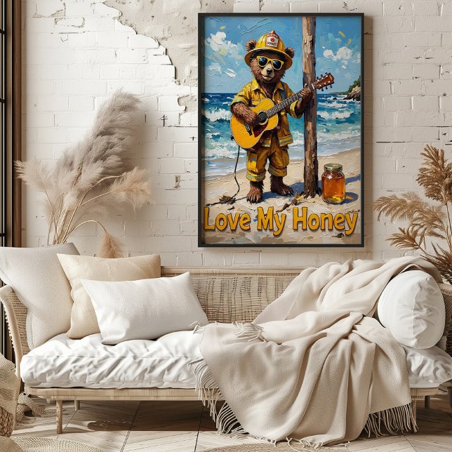 Seaside Strums: Bear's Sandy Serenade Poster (Creator Uploaded)