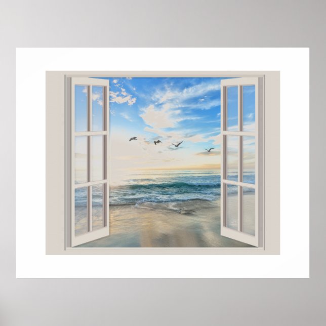 Seaside sunrise through the Window Poster (Front)