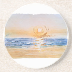 Seaside Sunrise – Watercolor Seascape Painting wit Coaster