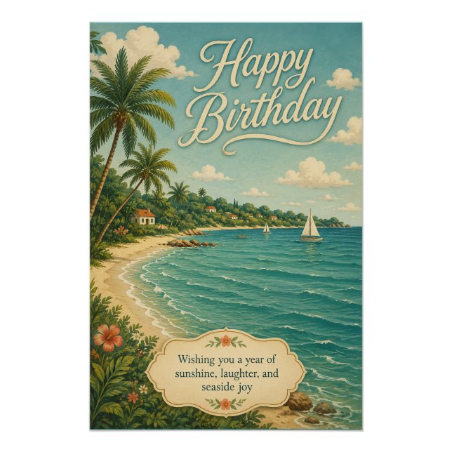 Seaside Sunshine Birthday Escape Poster (Front)