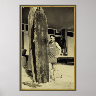 Seaside surfing in hawaii Vintage Surf Sports Fan Poster