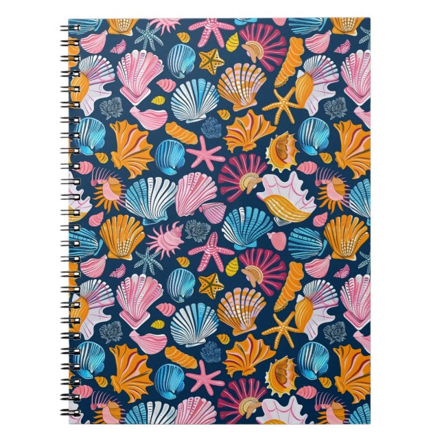 Seaside Treasures - Vibrant Seashell Pattern  Notebook (Front)
