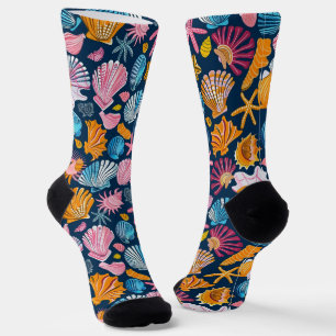 Seaside Treasures - Vibrant Seashell Pattern Socks