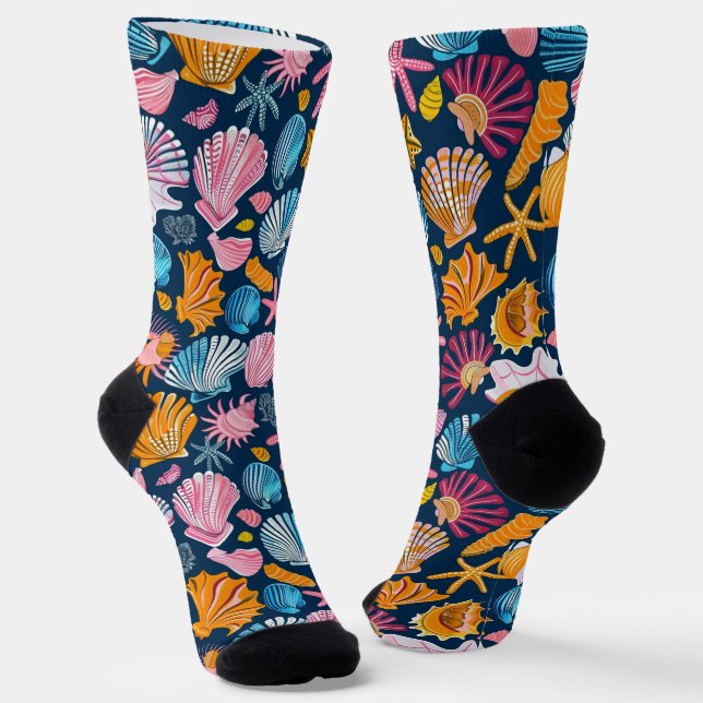 Seaside Treasures - Vibrant Seashell Pattern  Socks (Angled)