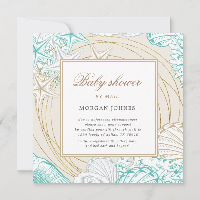 seaside turquoise gold coastal baby shower (Front)