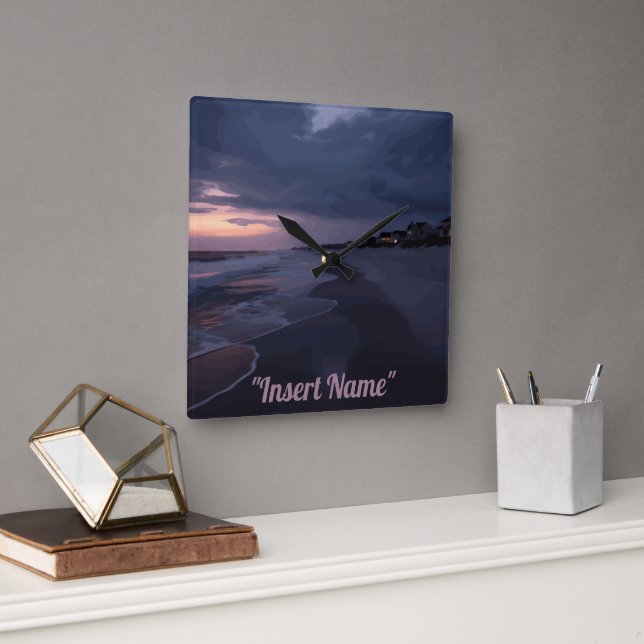 Seaside Twilight Square Wall Clock (Office)