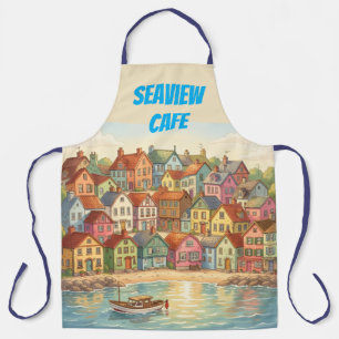 Seaside view coloured houses Cafe, B&B Personalise Apron