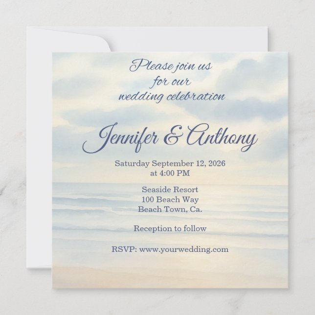 Seaside Watercolor Wedding Invitation (Front)