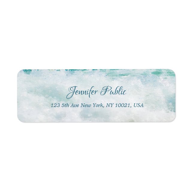 Seaside Waves Artwork Hand Script Return Address Label (Front)