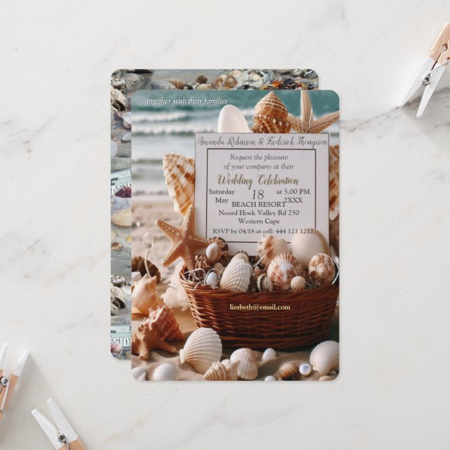 Seaside Wedding Celebrations on the Beach Invitation (Front/Back In Situ)