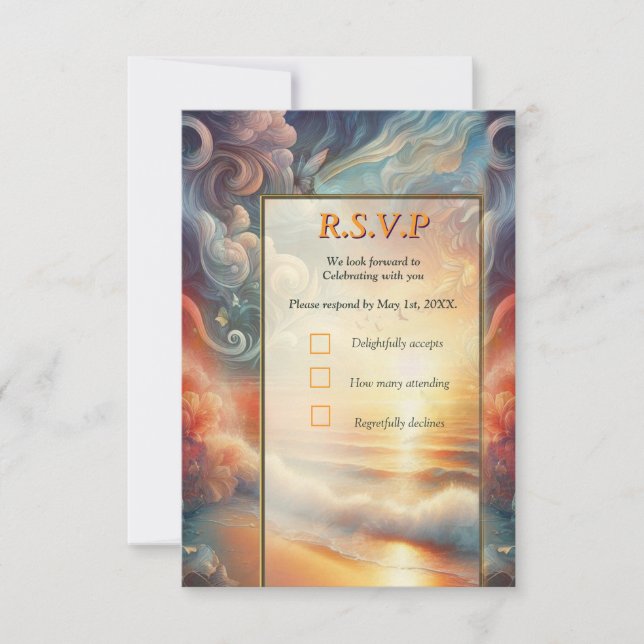 Seaside Wedding Celebrations on the Beach RSVP Card (Front)