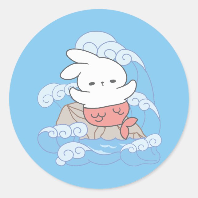 Seaside Whimsy Mer-Bunny Adventure Classic Round Sticker (Front)