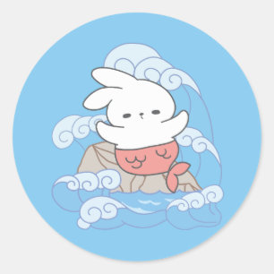 Seaside Whimsy Mer-Bunny Adventure Classic Round Sticker