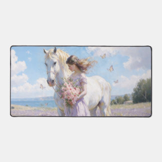 Seaside White Horse & Maiden Oil Painting Desk Mat