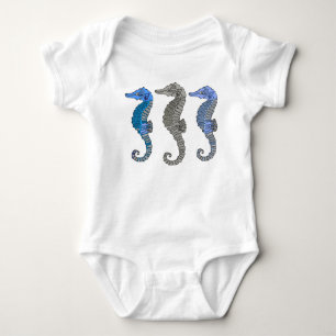 Seaside Wildlife - Three Cute Blue Seahorses Cool Baby Bodysuit