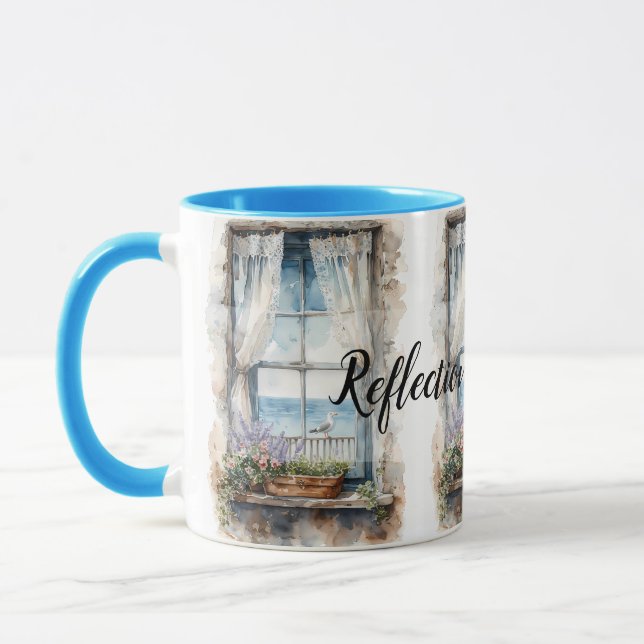 Seaside Window View Watercolor Coastal Scene Mug (Left)