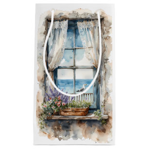 Seaside Window View Watercolor Coastal Scene Small Gift Bag