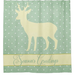 Season Deer Shower Curtain - Blue Green Polka Dots