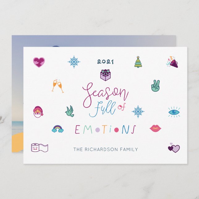 Season Full of Emotions Fun Christmas Emoji Photo Holiday Card (Front/Back)