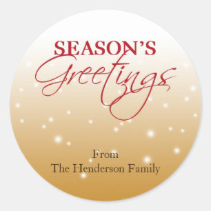 Season Greeting tan falling snow holiday gift tag