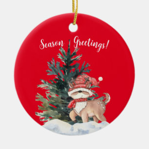 SEASON GREETINGS CHRISTMAS DEAR CERAMIC ORNAMENT