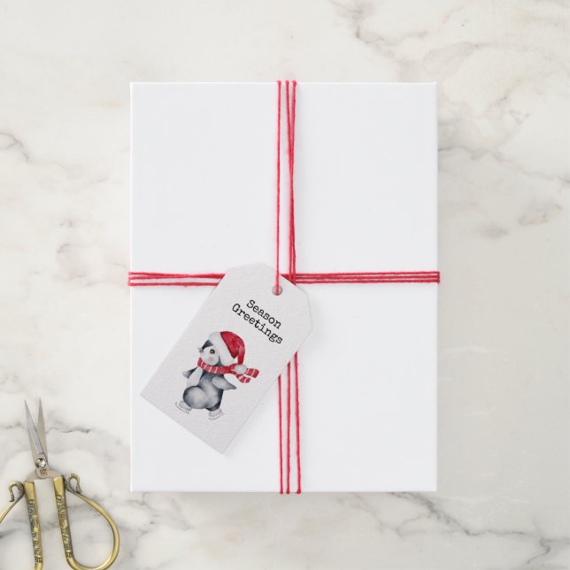 Season Greetings Penguin   Gift Tags (With Twine)