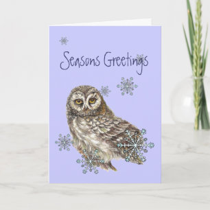 Season Greetings  Snow flakes & Owl Bird Holiday Card
