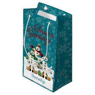 Season Greetings Snowmen Friends Christmas Small Gift Bag