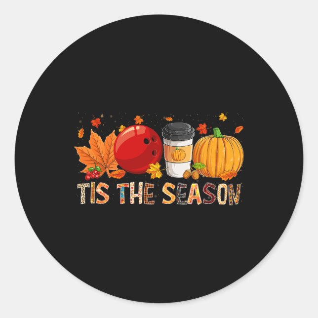 Season Leopard Pumpkin Bowling Halloween Fall Leaf Classic Round Sticker (Front)
