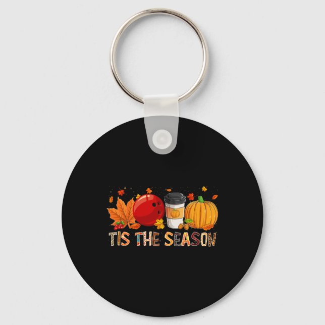 Season Leopard Pumpkin Bowling Halloween Fall Leaf Key Ring (Front)