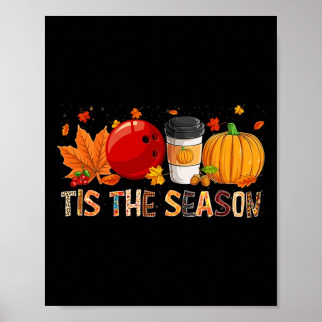 Season Leopard Pumpkin Bowling Halloween Fall Leaf Poster (Front)