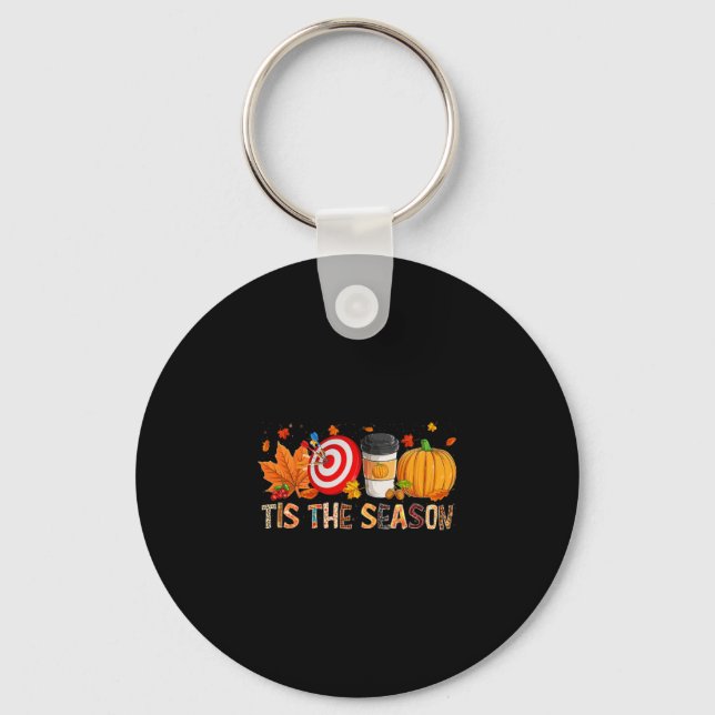 Season Leopard Pumpkin Darts Halloween Fall Leaf  Key Ring (Front)