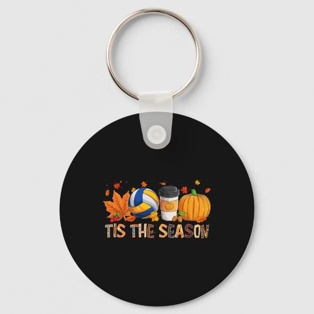Season Leopard Pumpkin Volleyball Halloween Fall L Key Ring (Front)