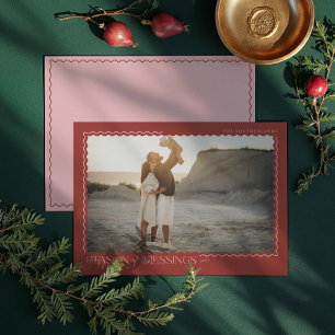 Season of Blessings Wavy Modern Minimal Photo Holiday Card