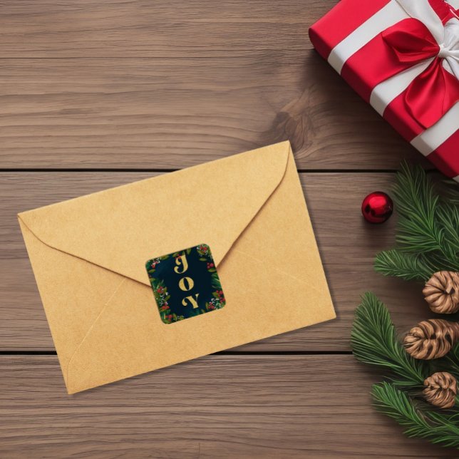 Season of Joy Christmas Wreath Gold Lettering Square Sticker (Creator Uploaded)