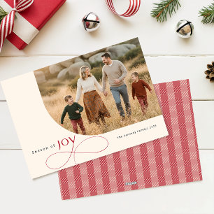 Season of Joy Family Christmas Photo Red Bow Holiday Card