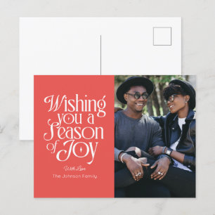 Season of Joy Holiday Photo Post Card Personalised