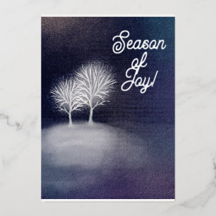 Season of joy silver night landscape foil holiday card