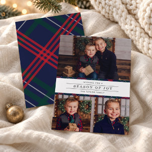 Season of Joy Tartan Plaid Photo Collage Holiday Card