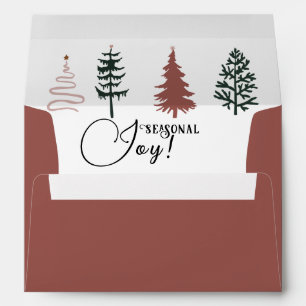Season Of Joy! Terracotta Black Line Art Xmas Tree Envelope