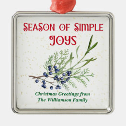 Season of Simple Joys Blue Juniper Christmas Metal Ornament