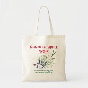 Season of Simple Joys Blue Juniper Christmas Tote Bag